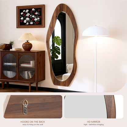 Wooden Frame Full Length Mirror with Mirror Base