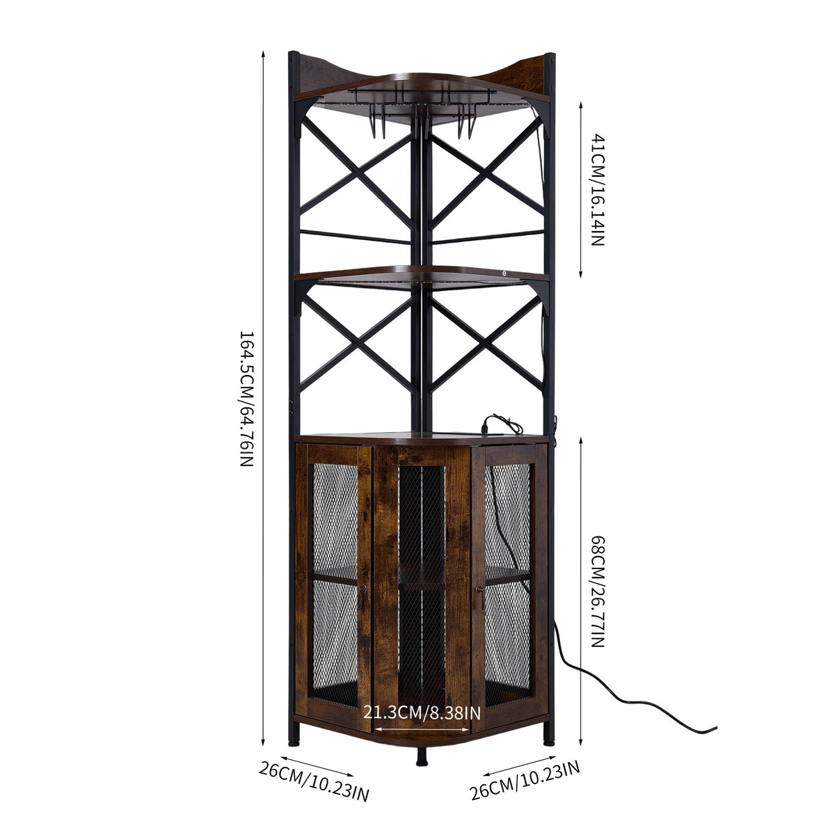 5-Tier Corner Bar Cabinet with Built-in Power Outlet and LED Lights