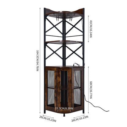 5-Tier Corner Bar Cabinet with Built-in Power Outlet and LED Lights