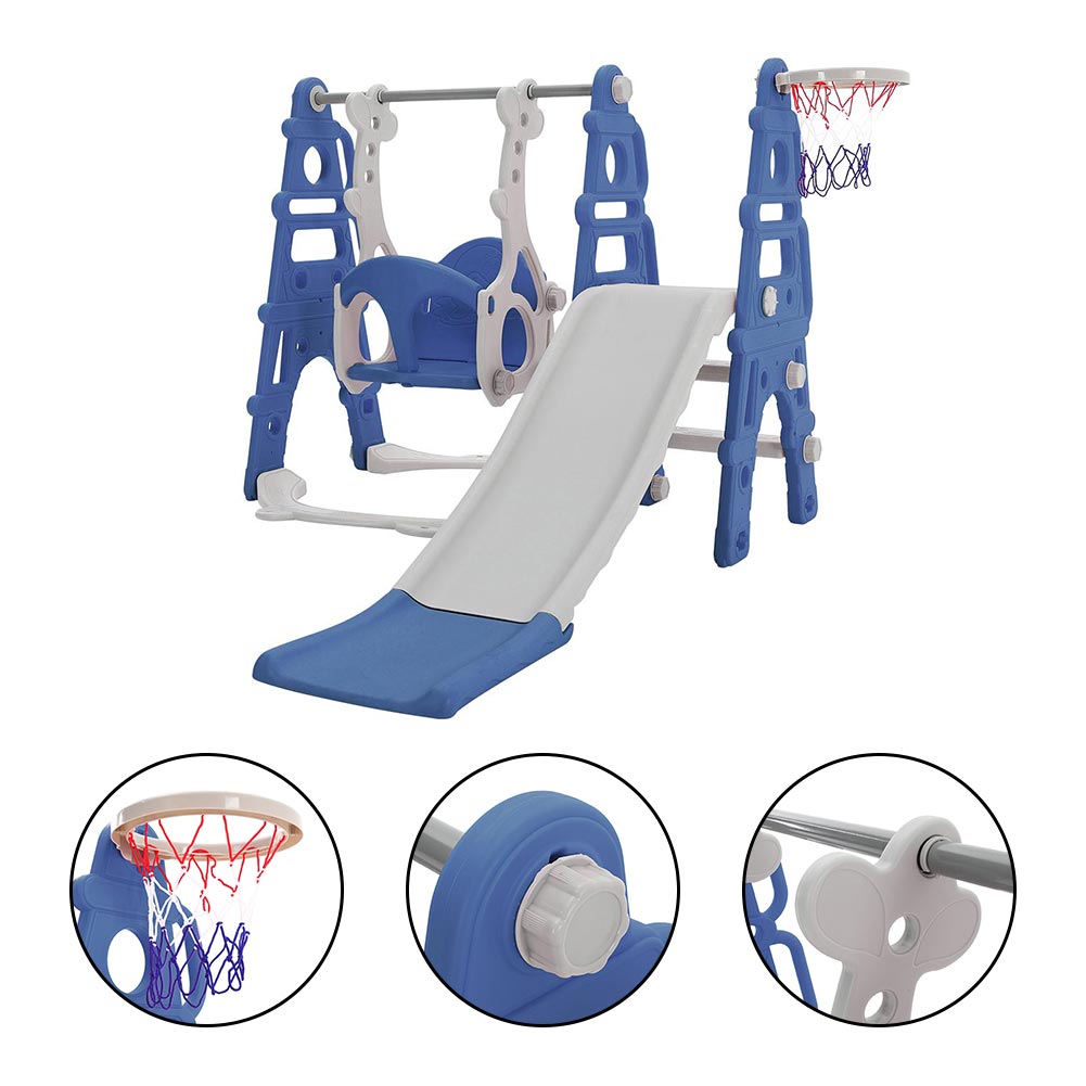 Blue/Pink Kids Toddler Swing and Slide Set with Basketball Hoop