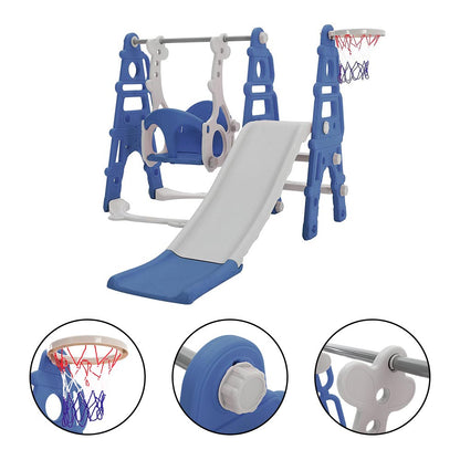 Blue/Pink Kids Toddler Swing and Slide Set with Basketball Hoop