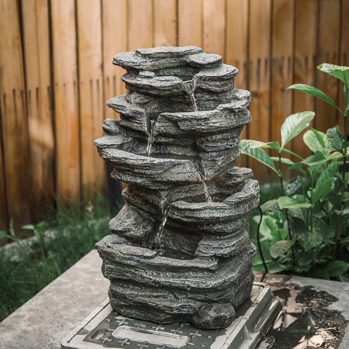 Garden Water Feature Outdoor LED Waterfall Electric Fountain Rockery Decor