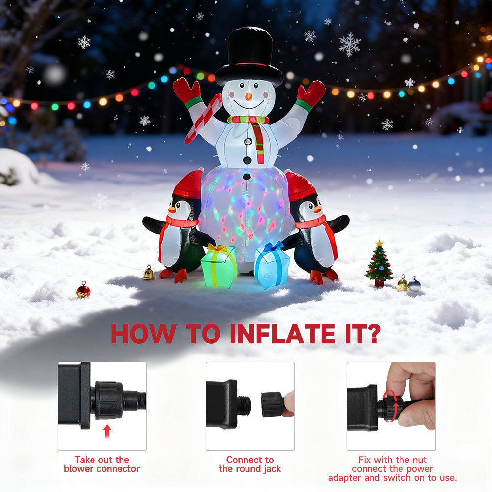 6ft Christmas Inflatable Snowman and Penguins Decorations with LED Lights