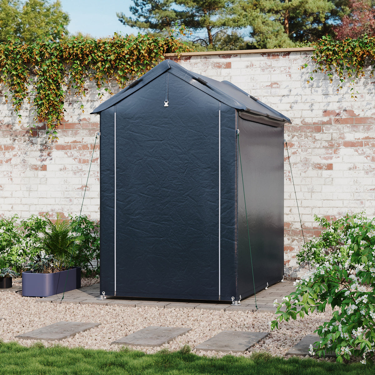 Garden Storage Shelter with Waterproof PE Cover & Metal Frame
