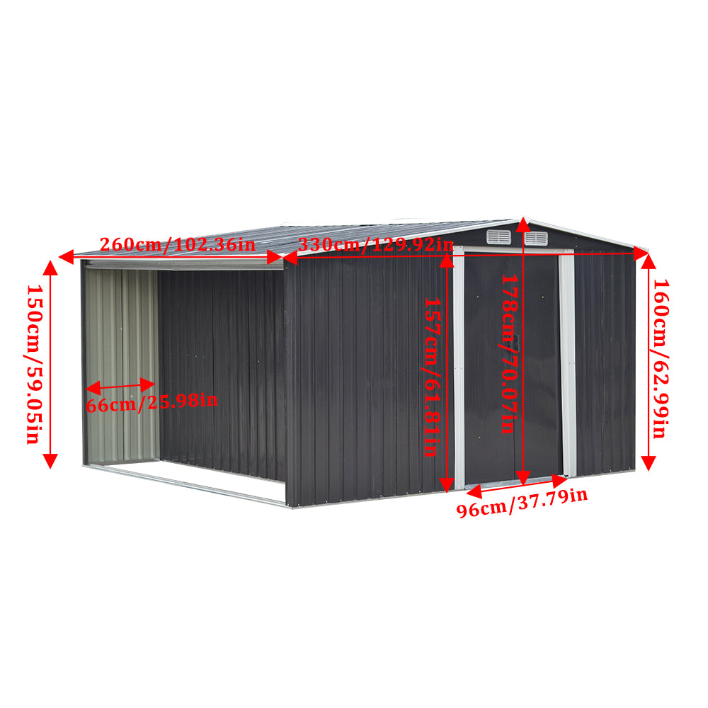 Metal Garden Storage Shed with Apex Roof & Integrated Log Store