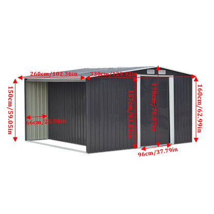 Metal Garden Storage Shed with Apex Roof & Integrated Log Store