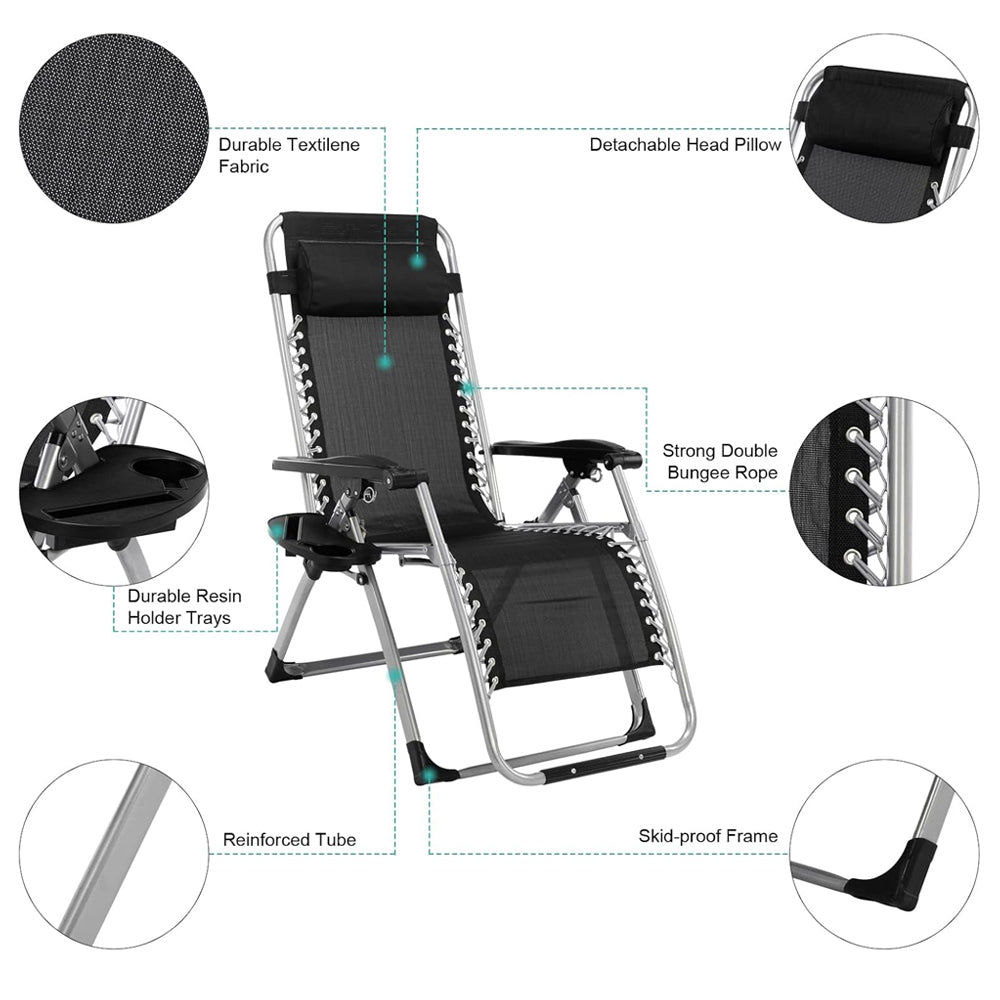 Zero Gravity Foldable Lounge Chair with Headrest & Cup Holder