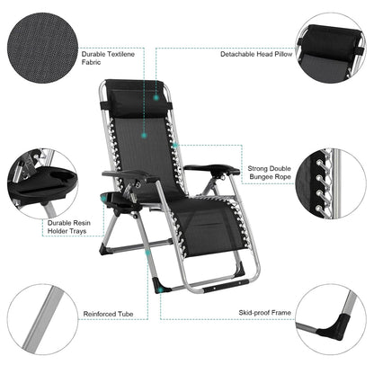 Zero Gravity Foldable Lounge Chair with Headrest & Cup Holder