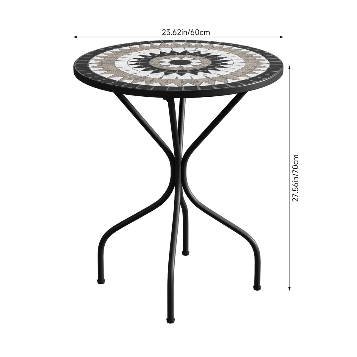 3 Piece Black Aluminium Garden Bistro Set with Mosaic Table Top