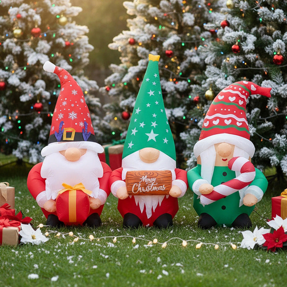 Christmas Inflatable Gnome Trio with LED Lights