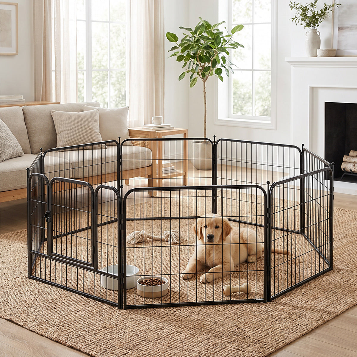 8-Panel Metal Pet Playpen with Gate