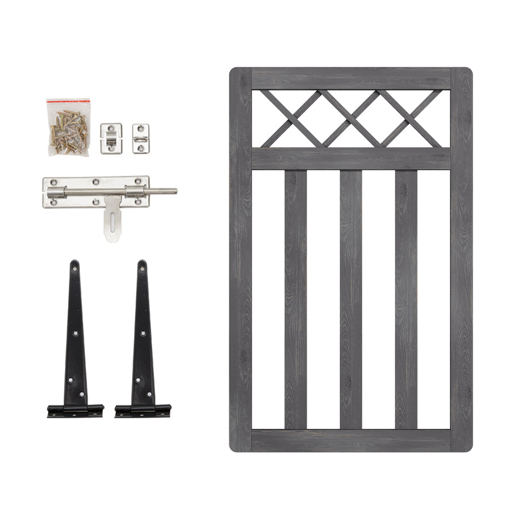 2.5 x 4 ft Outdoor Cross Top Wooden Garden Gate Pedestrian Fence Yard Door