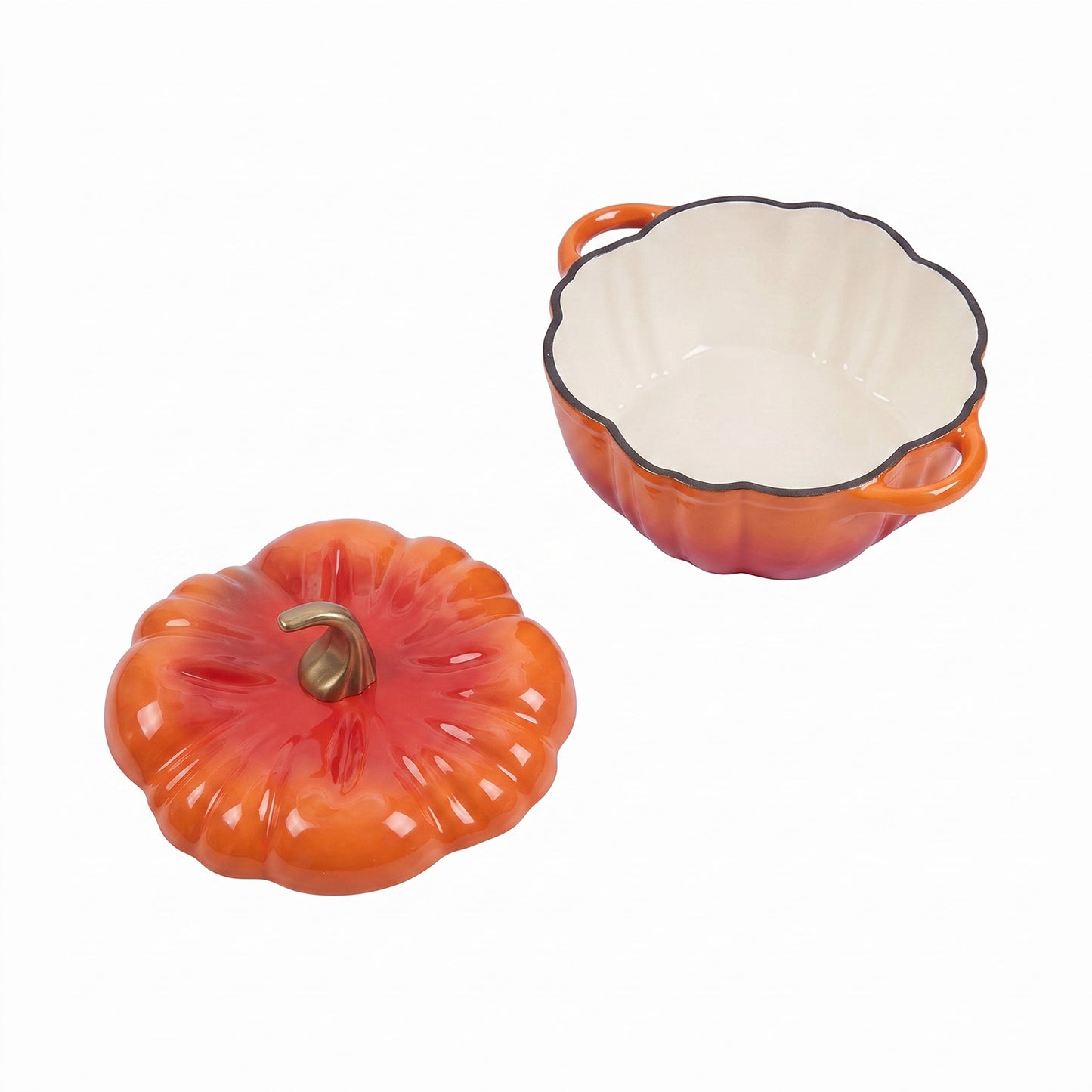 Enamelled Cast Iron Pumpkin Dutch Oven with Lid and Handles