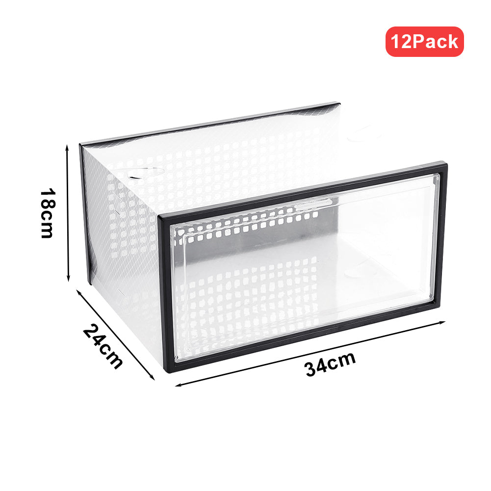Set of 12 Clear Plastic Stackable Shoe Storage Box