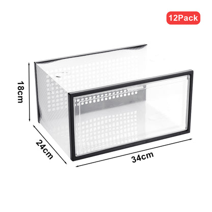 Set of 12 Clear Plastic Stackable Shoe Storage Box