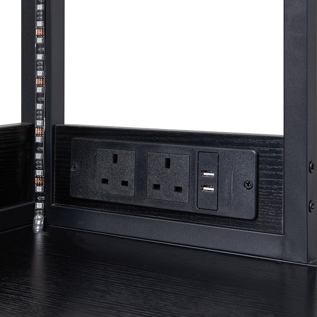 Industrial Tall Corner Bar Cabinet with Power Socket & LED Lighting