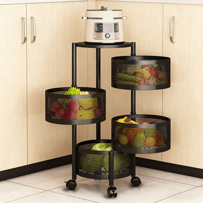 2–5 Tier Kitchen Storage Organiser with Rotating Baskets and Castors