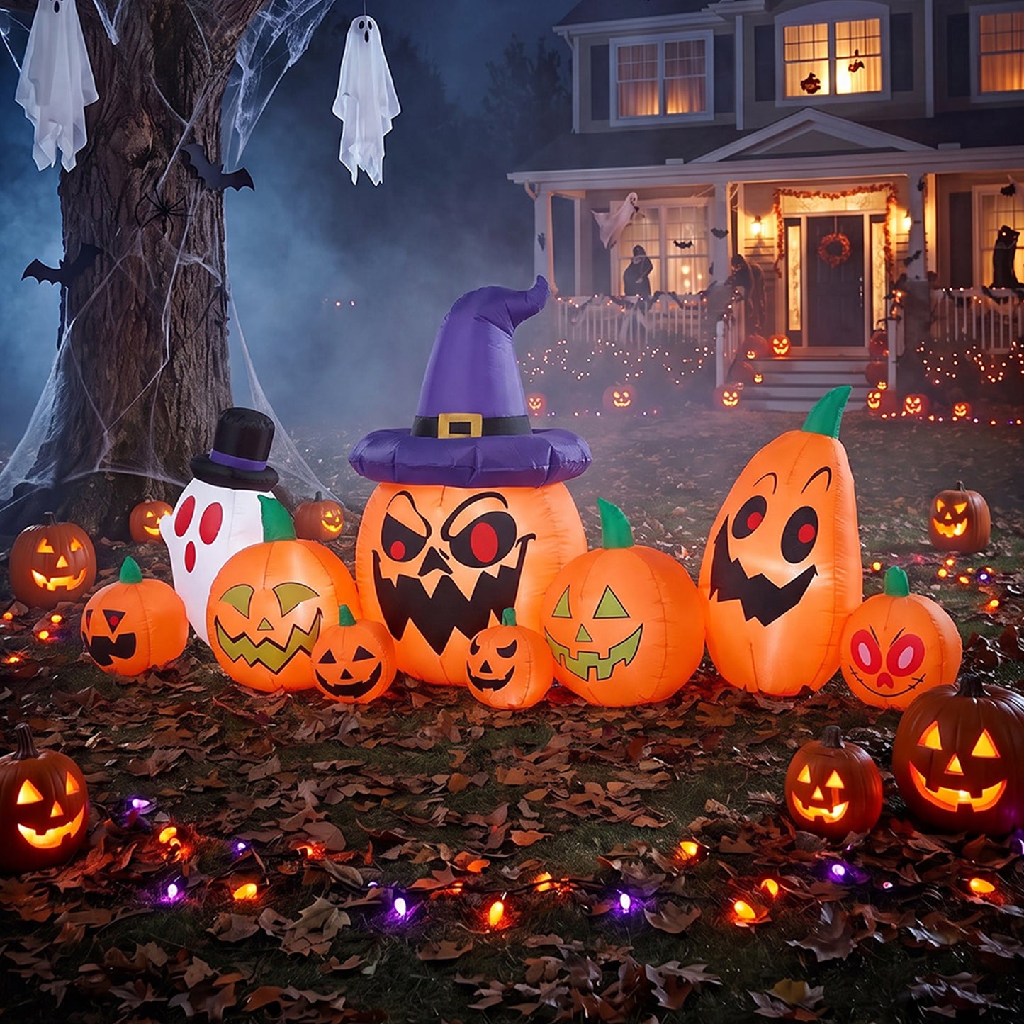 8ft Halloween Inflatable Pumpkin Outdoor Decorations with Ghost