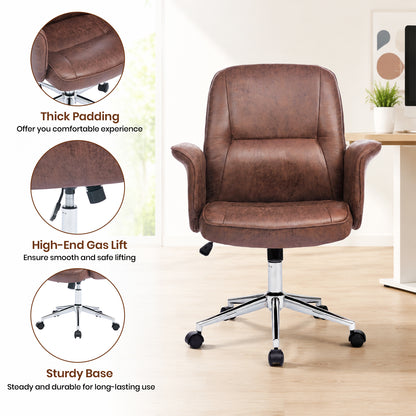 Retro-style PU Leather Office Chair with Armrests and Casters