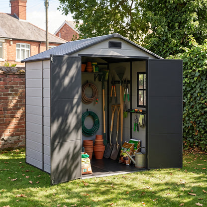 6 x 6 ft Plastic Garden Storage Shed with Apex Roof & Double Doors