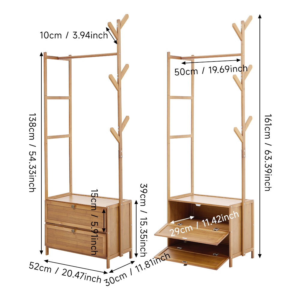 Multi-functional Wooden Coat Rack with Storage Cabinets