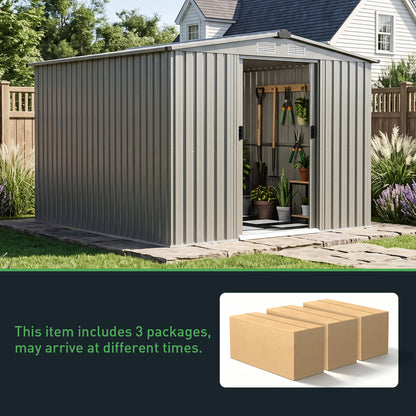 8 x 8 ft Metal Garden Storage Shed with Apex Roof & Sliding Door