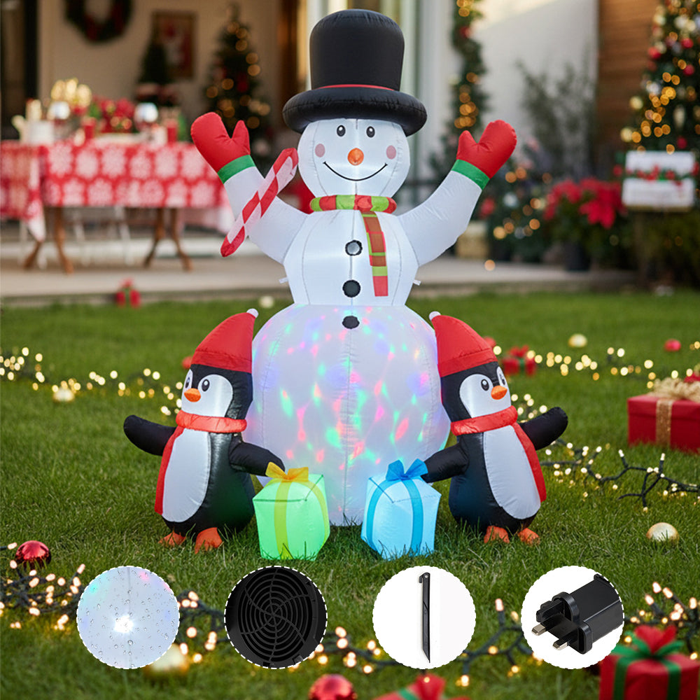 6ft Christmas Inflatable Snowman and Penguins Decorations with LED Lights