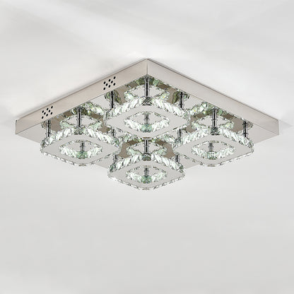 Select Dimmable Option Square Large-size Glamourous Crystal LED Ceiling Light
