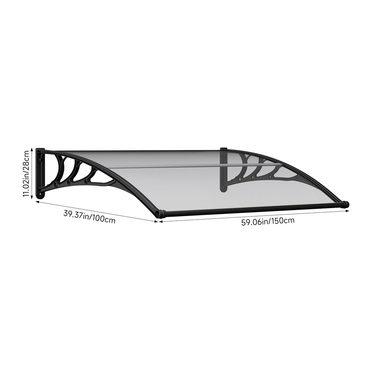 Black Outdoor Door Canopy Window Awning with Drainage Channel