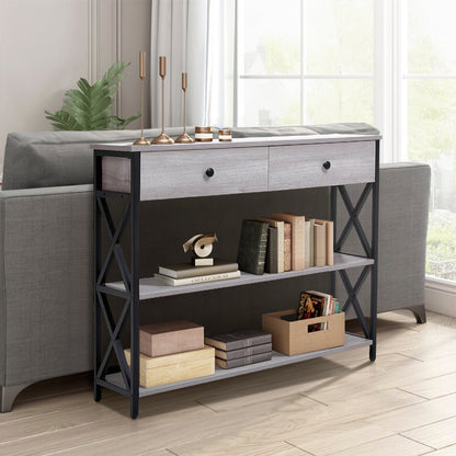 Narrow Wooden Console Table with Drawers