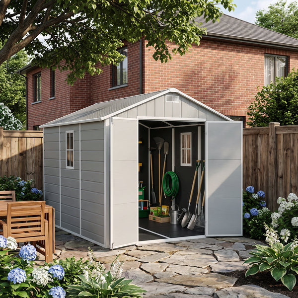 8 x 10 ft Plastic Garden Storage Shed with Apex Roof & Double Doors