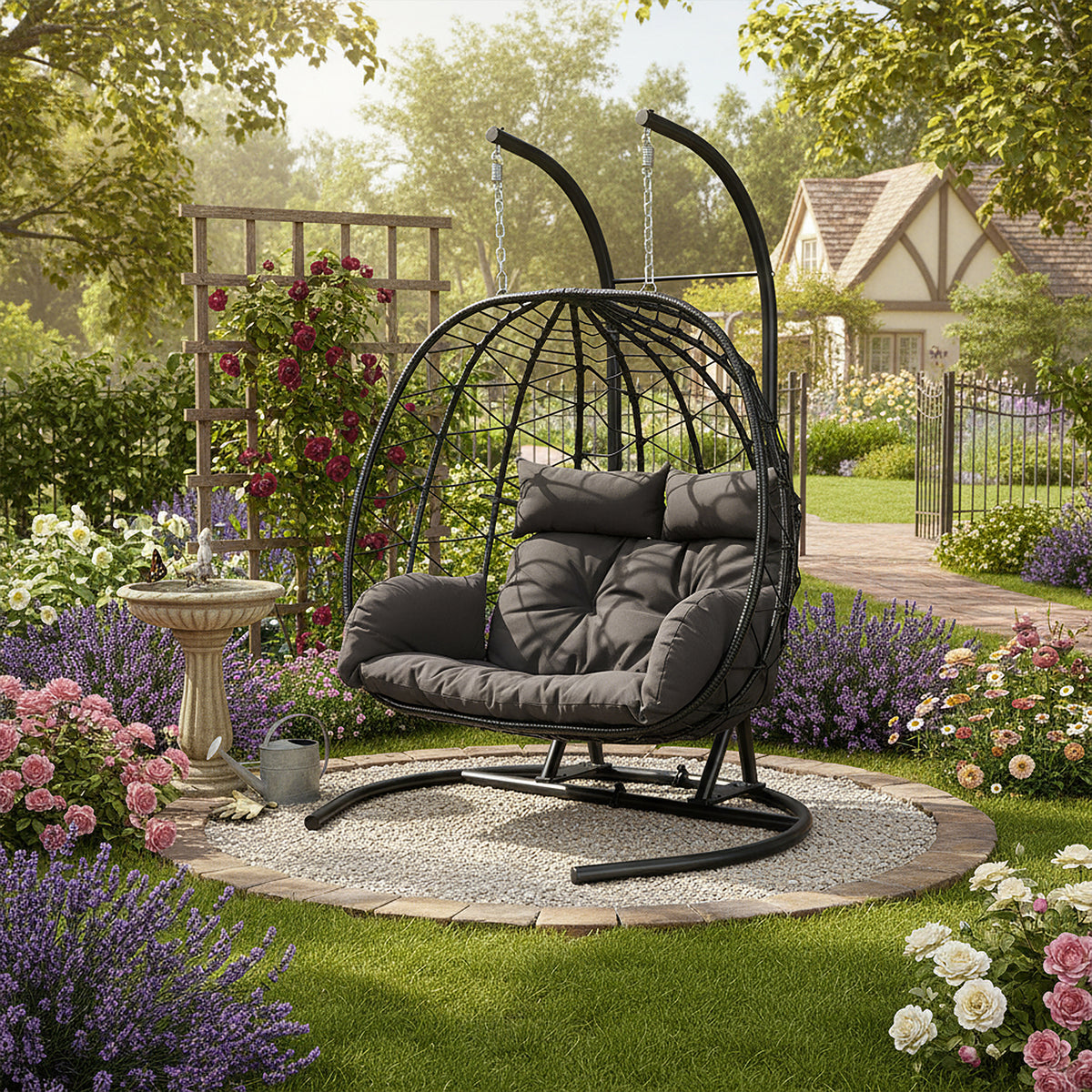 2-Seater Swing Hanging Egg Chair with Metal Stand