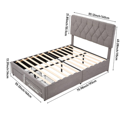 Double Upholstered Bed Frame with 2 Drawers