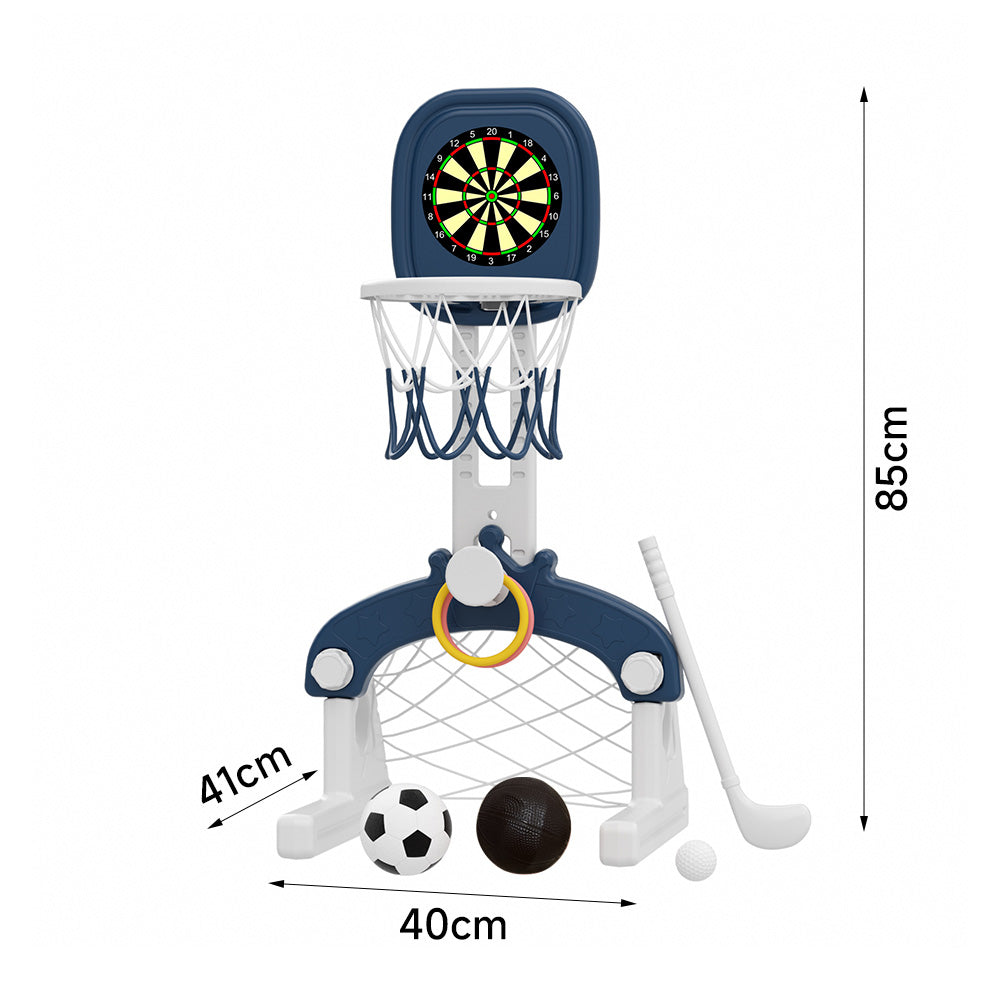 5-in-1 Kids Basketball Hoop with Basketball, Football, Golf, Ring Toss and Dartboard Playset