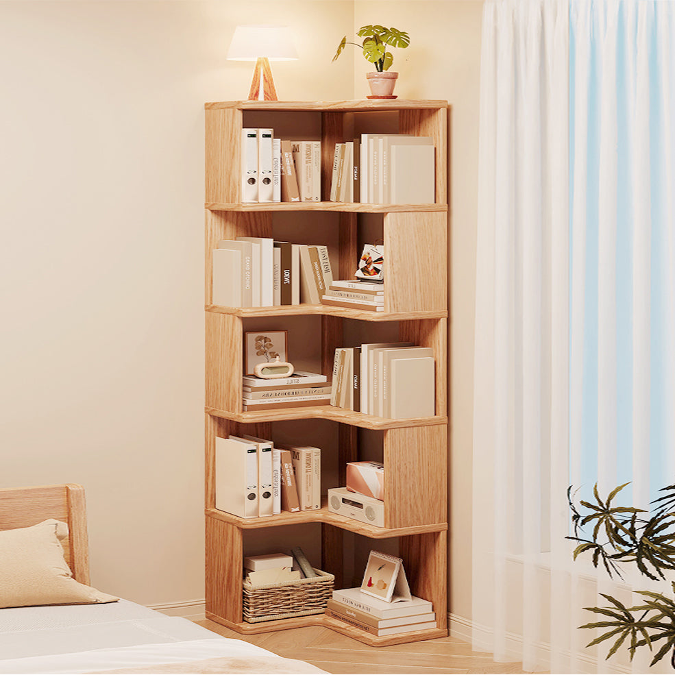 Wooden L-shaped Corner Bookshelf Storage Rack