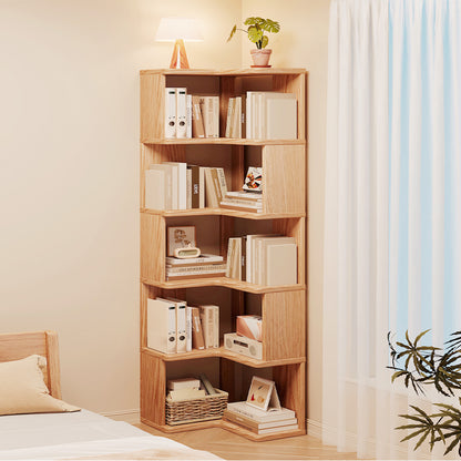 Wooden L-shaped Corner Bookshelf Storage Rack