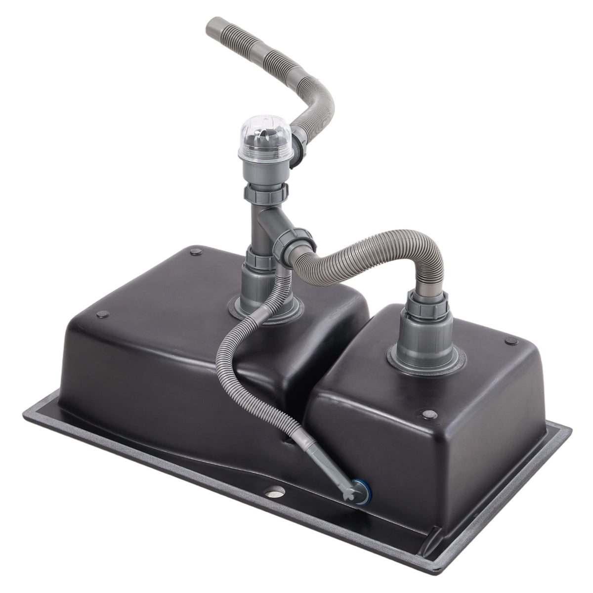 Modern Double Bowl Quartz Resin Composite Kitchen Sink with Waste Kit
