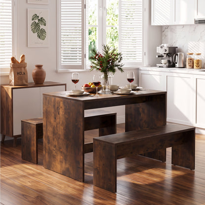 Retro Dining Table Set with 2 Stools