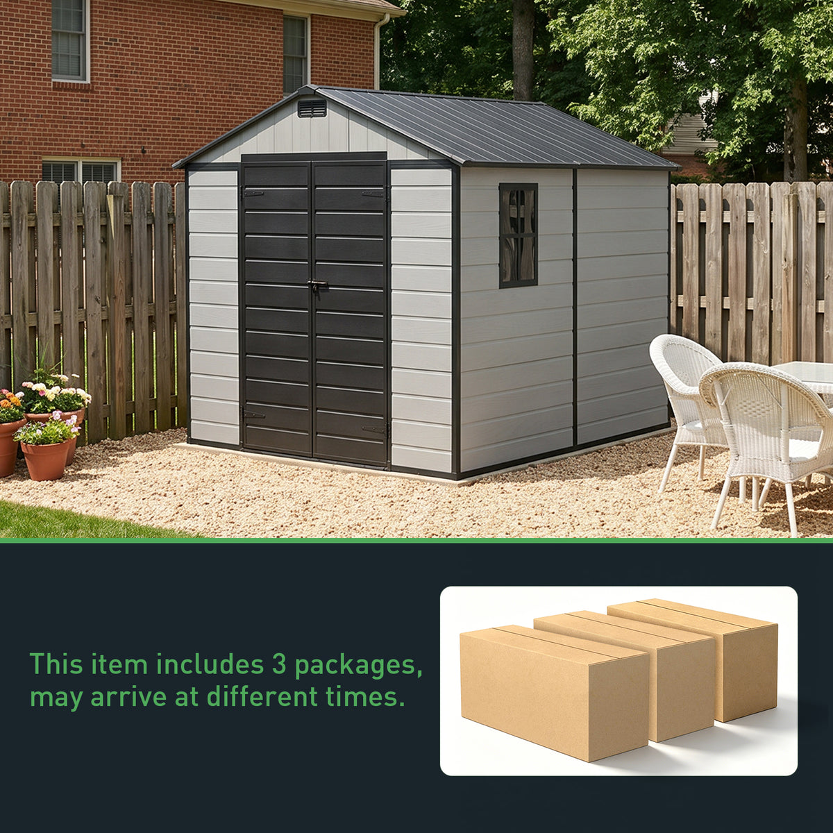 8 x 8 ft Plastic Garden Storage Shed with Apex Roof & Lockable Double Doors