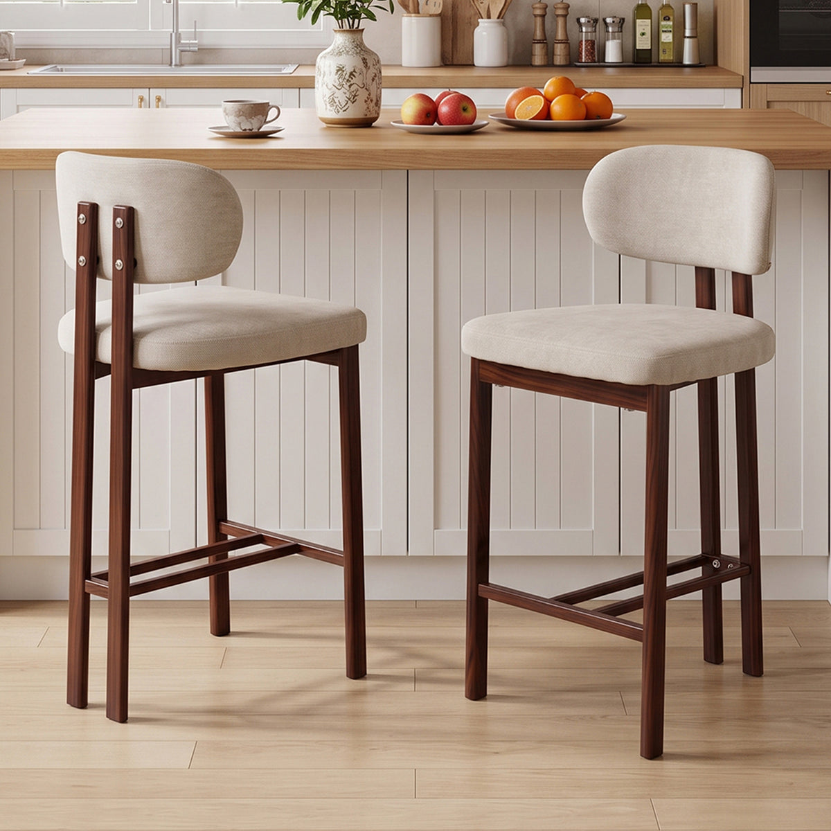 Set of 2 Upholstered Bar Stools