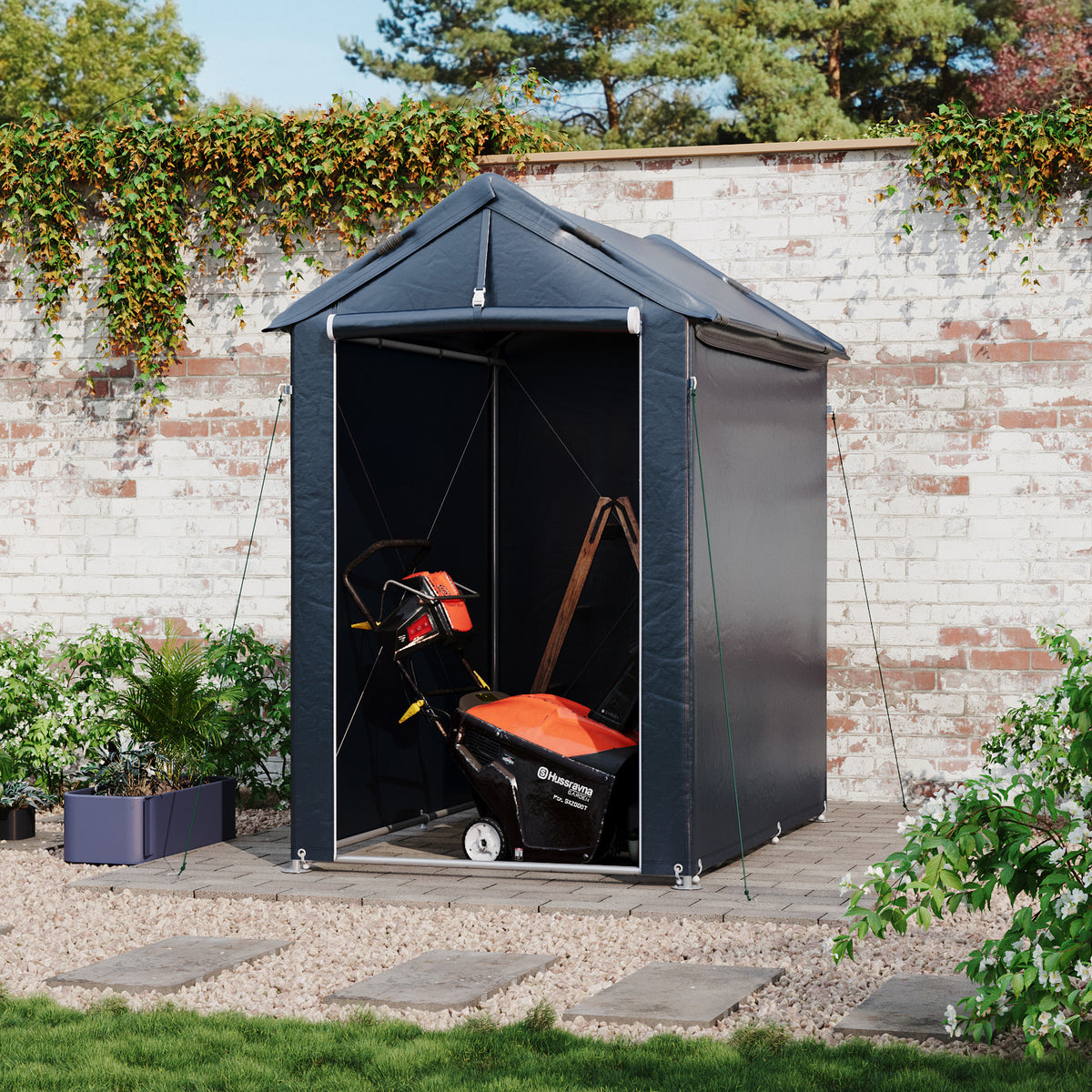 Garden Storage Shelter with Waterproof PE Cover & Metal Frame