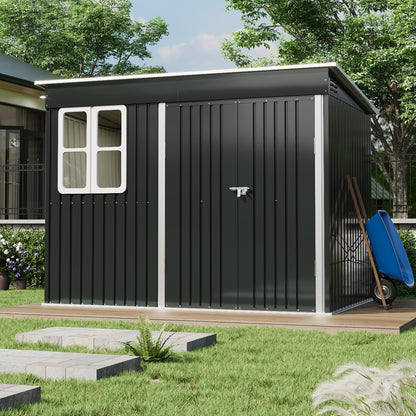 9 x 6 ft Metal Garden Storage Shed with Pent Roof & Double Doors