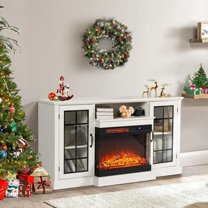 Electric Fireplace TV Stand with Glass Door Storage