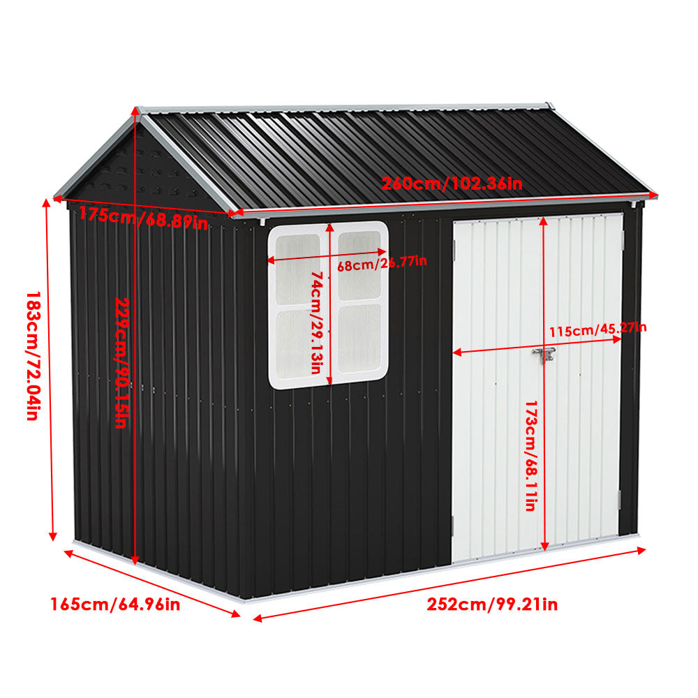 8.3 x 5.4ft Metal Apex Roof Garden Shed Outdoor Storage House