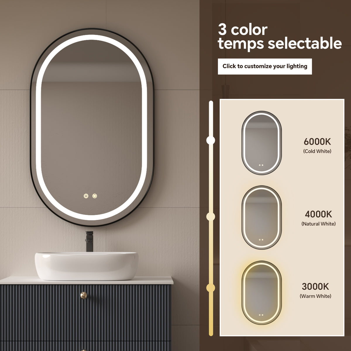 Wall Mounted Oval LED Bathroom Mirror