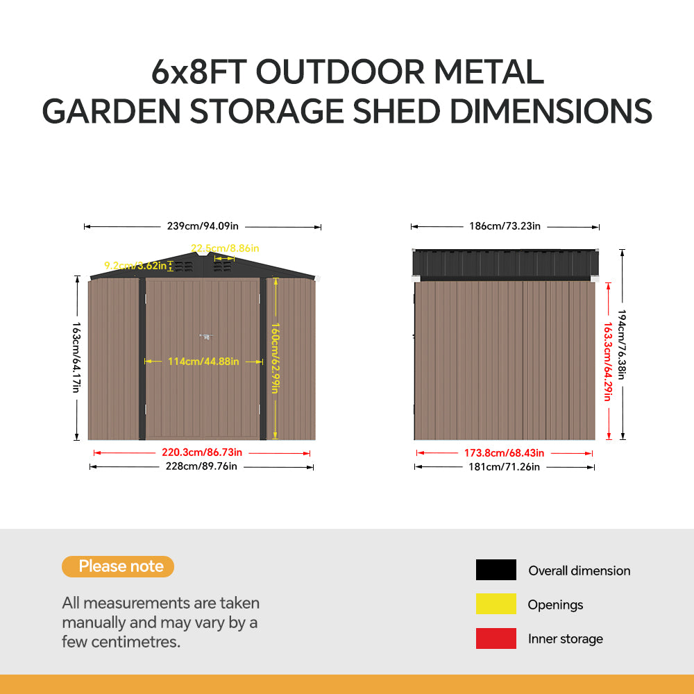 6x8FT Metal Garden Storage Shed with Lockable Door