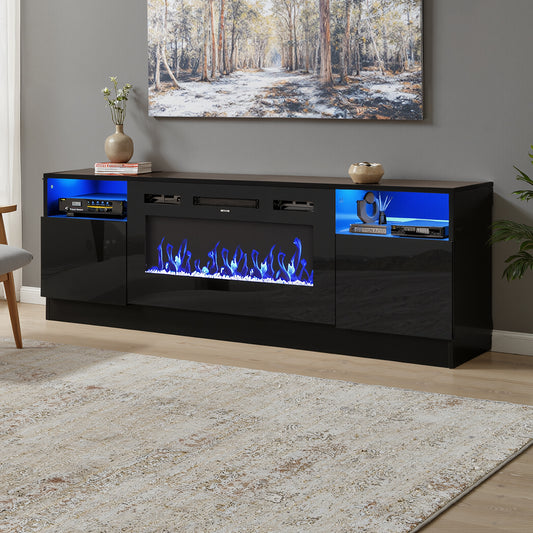 Recessed Electric Fireplace TV Stand with Closed Storage