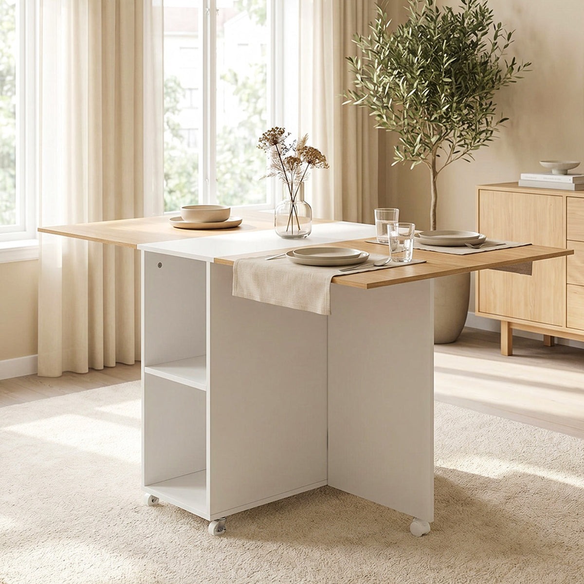 Drop Leaf Dining Table Set with 4 Stools