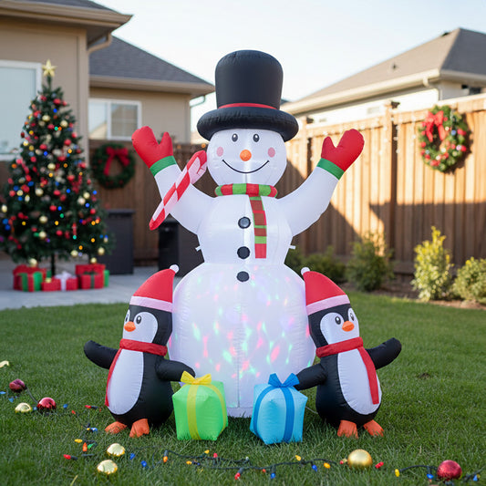 6ft Christmas Inflatable Snowman and Penguins Decorations with LED Lights