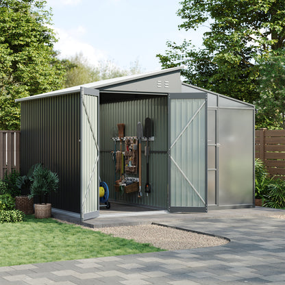 Garden Storage Shed with Lean-To Greenhouse With Double Doors